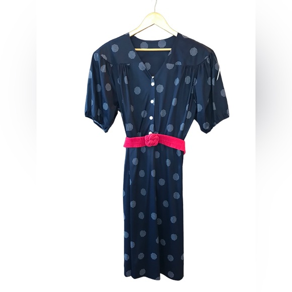 Vintage Blair Polka Dot Dress Size 22 Navy White - Picture 1 of 4
